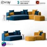 مبلمان مدولار چند تکه در دو رنگ آبی و خردلی به همراه میز عسلی | Modern Sofa Set | Bonaldo Panorama Sofa preview1