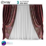 مدل سه بعدی پرده کلاسیک گل دار قرمز | Curtains 1