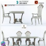 مدل سه بعدی میز نهارخوری نقره ای سفید 114 3Dsmax | Corona | Dining Table memarbash.com 114