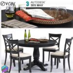 مدل سه بعدی میز نهارخوری چوبی مشکی 119 3Dsmax | Vray | Dining Table memarbash.com 119