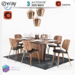 مدل سه بعدی میز نهارخوری چوب قهوه ای مشکی 122 3Dsmax | Vray | Corona | Dining Table memarbash.com 122