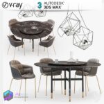 مدل سه بعدی میز نهارخوری فلز سنگ 123 3Dsmax | Vray | Dining Table memarbash.com 123