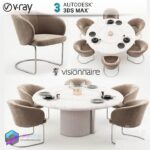 مدل سه بعدی میز نهارخوری کرم قهوه ای 125 3Dsmax | Vray | Dining Table memarbash.com 125
