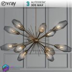 مدل سه بعدی لوستر شاخه ای برنزی 002 3Dsmax | Vray | Light indoor memarbash.com 002