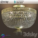 مدل سه بعدی چراغ سقفی کریستال طلایی 044 3Dsmax | Vray | Light indoor memarbash.com 044