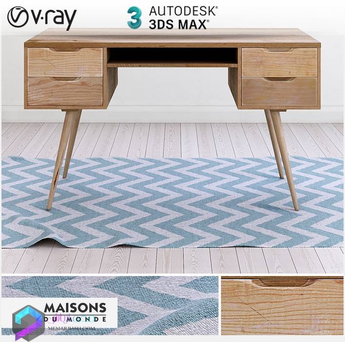 مدل سه بعدی میز مطالعه 07  3Dsmax | Vray