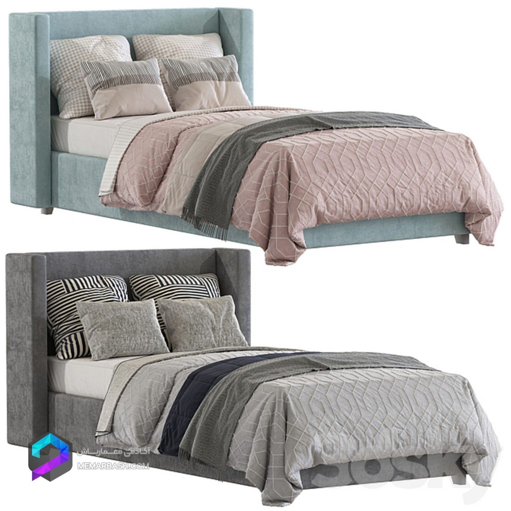 تخت خواب دونفره مدل سه بعدی Bed Elliot Shelter Upholstered Headboard 2