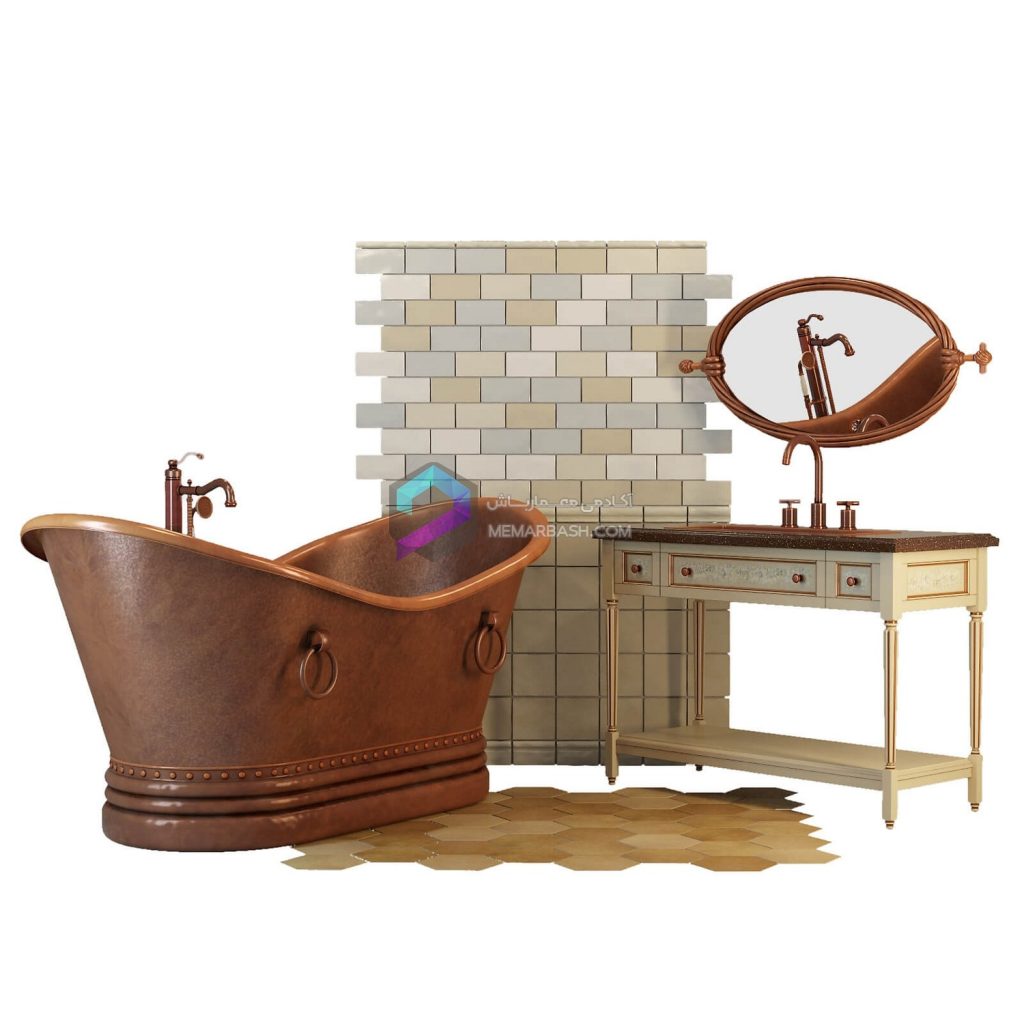 ست لوازم حمام مدل سه بعدی Copper bath