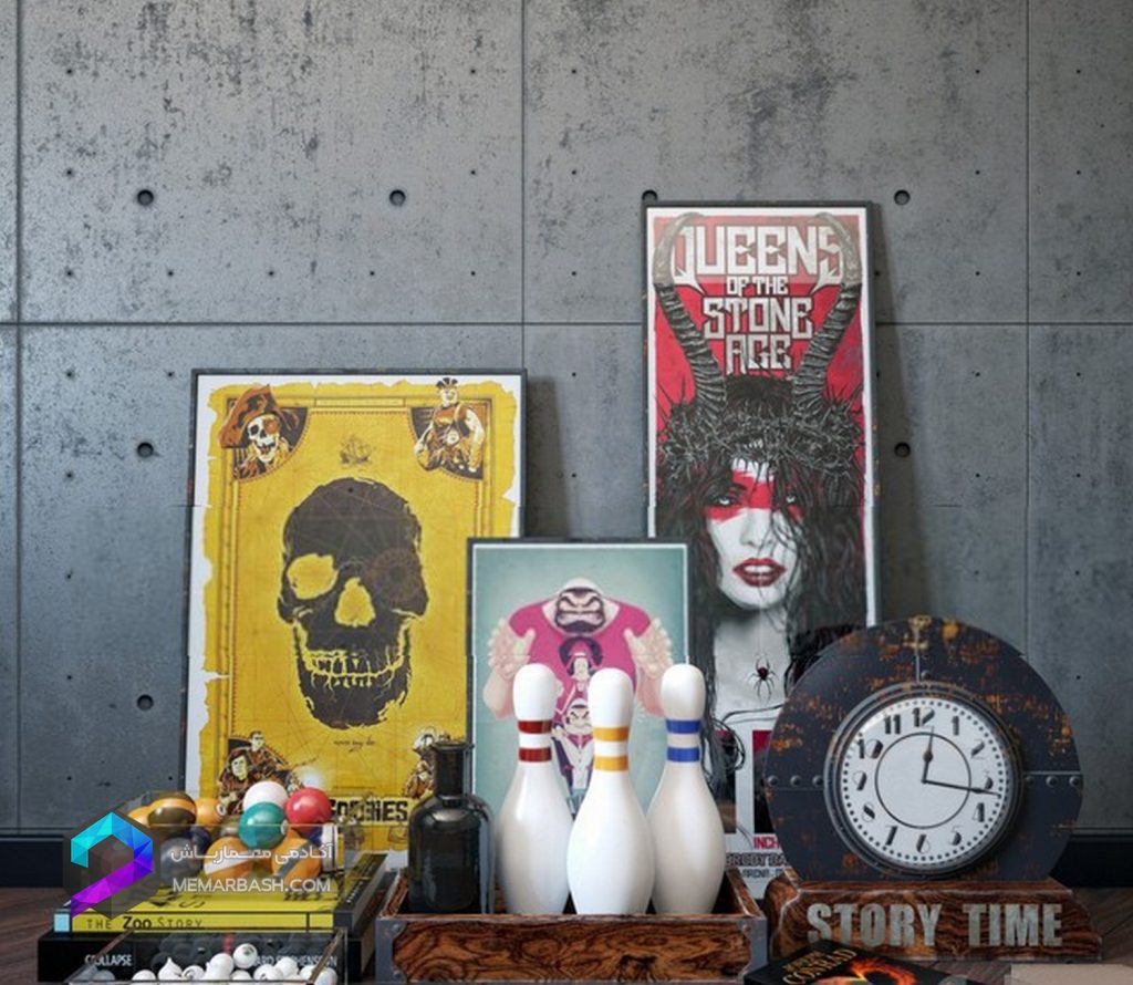 ست دکوراتیو مدل سه بعدی Decorative set with clocks, books, skittles