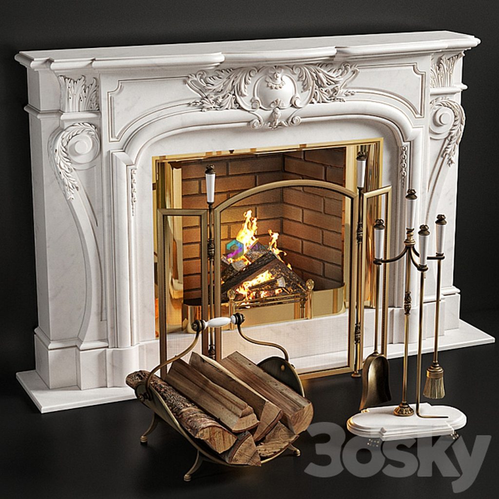 شومینه کلاسیک مدل سه بعدیMarble Fireplace Louis XIV