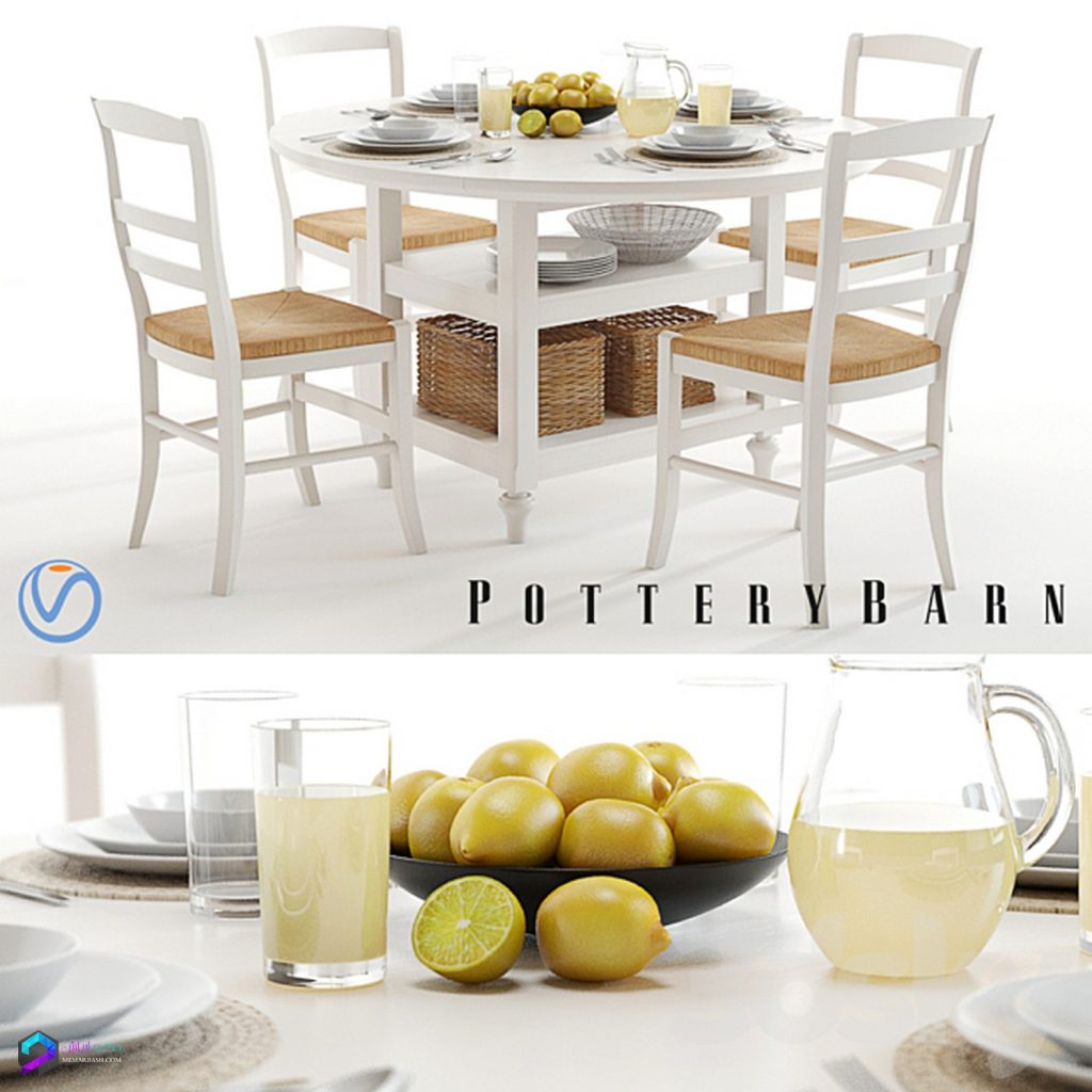 میزناهارخوری مدل سه بعدیPottery Barn Shayne and Isabella white