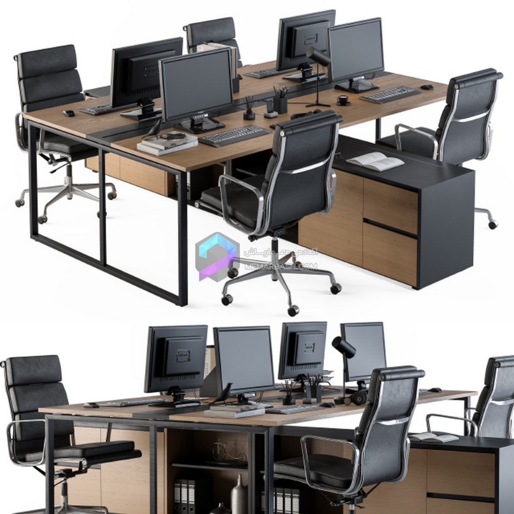ست میزو و مبلمان اداری مدل سه بعدی Office Furniture Employee Set 13
