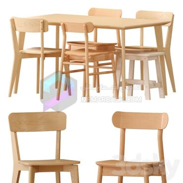 میز صندلی ناهار خوری چوبی مدل سه بعدی IKEA LISABO Table And Chairs
