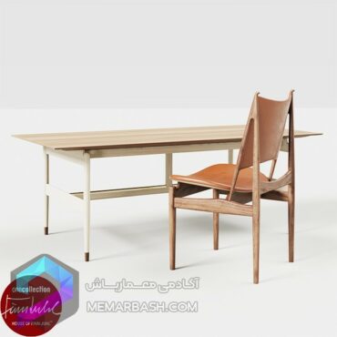 میز و صندلی مدل سه بعدی Set of Kaufmann table and Egyptian chair bu Finn Juhl