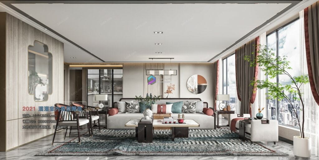 صحنه داخلی اماده نشیمن مدل سه بعدیChinese style Vray model 5
