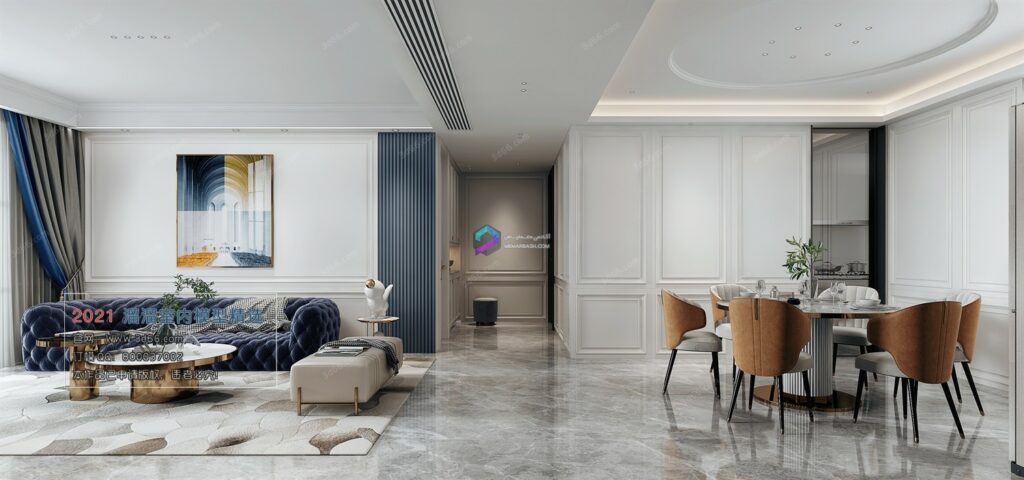 صحنه داخلی اماده نشیمن وناهارخوری مدل سه بعدیEuropean style Vray model 2