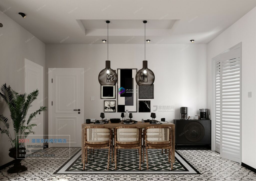 صحنه آماده داخلی ناهار خوری مدل سه بعدیkit M002 memarbash Nordic style Corona model