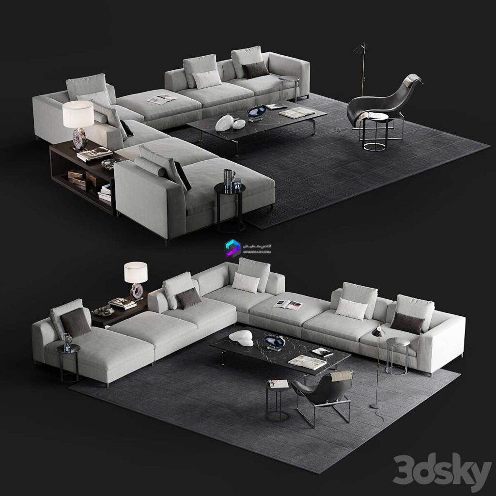 ست مبلمان L شکل مدرن به همراه اکسسوری کامل و فرش | Michel Club sofa set