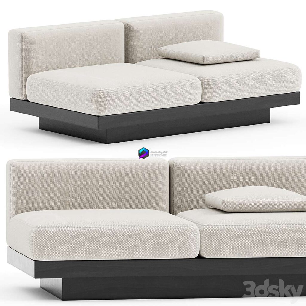 مبل تک مدرن دو نفره سفید با پایه چوبی طوسی | BENCH TWO SEATER