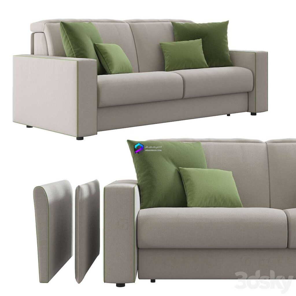 مبل تک مدرن دو نفره با کوسن سبز | Barbados LeComfort Sofa