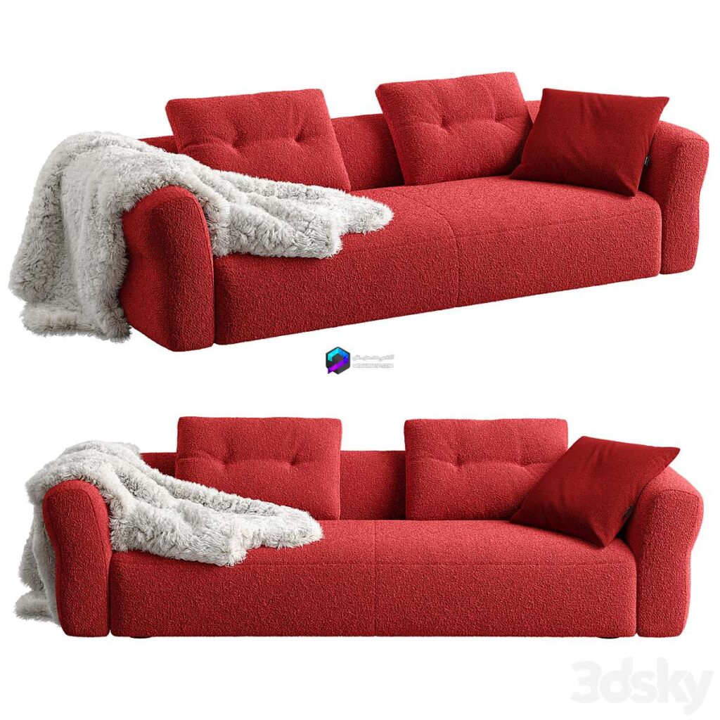 کاناپه تک مدرن تدی رنگ قرمز به همراه شال تدی | Cassina SENGU BOLD