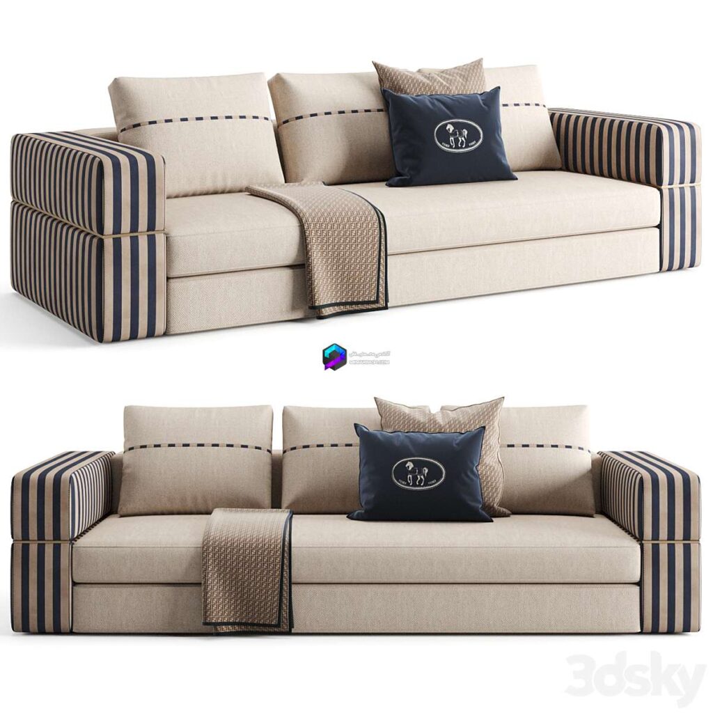 کاناپه تک مدرن سه نفره فندی طرح زبرا کرم و سرمه ای | Fendi Casa Lambert Sofa