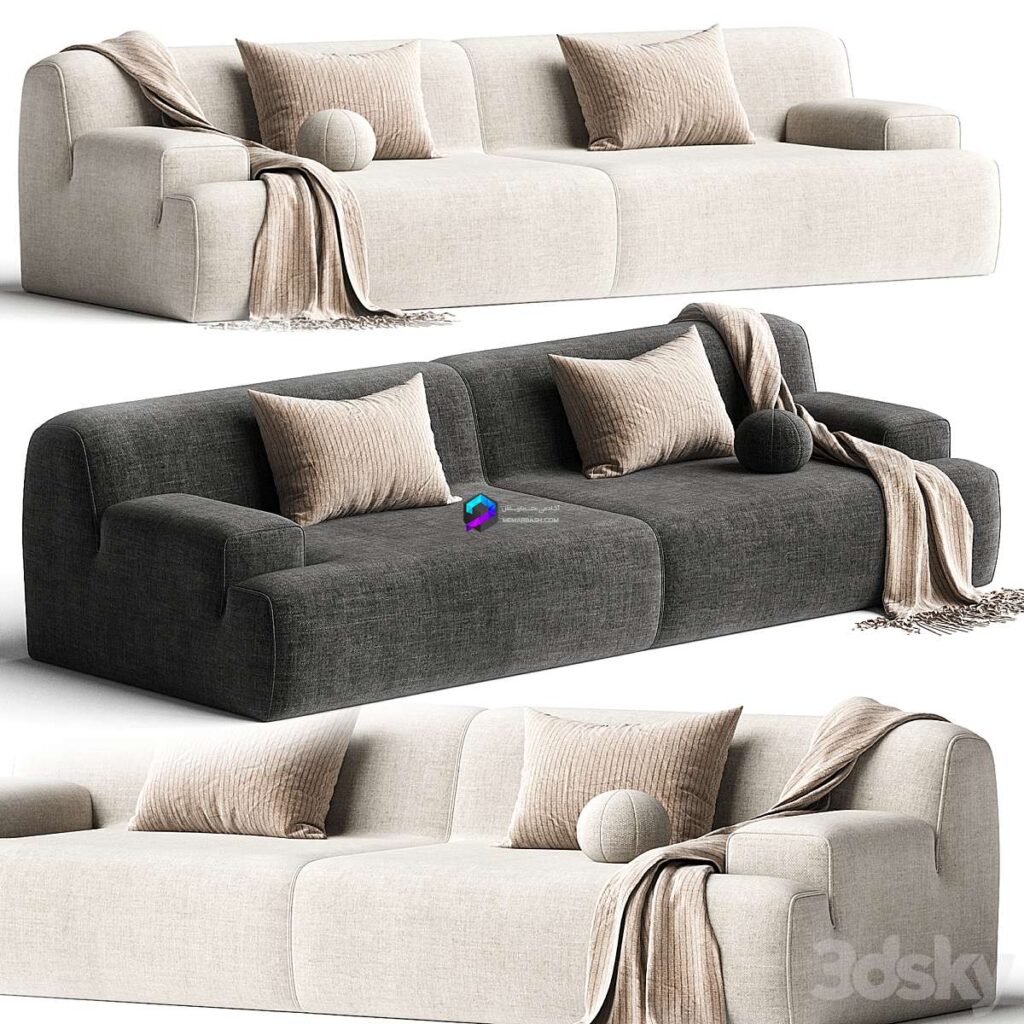 کاناپه تک دو نفره مینیمال مخمل در 2 رنگ با کوسن و شال | Meridiani NORTON SOFA