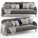 مبل تک دو نفره مخمل طوسی با پایه چوبی | Sits KARIN Sofa | Sofa Sits KARIN