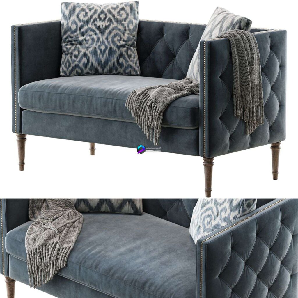 مبل تک دو نفره نئوکلاسیک چستر پایه چوبی | Vanves chesterfield settee