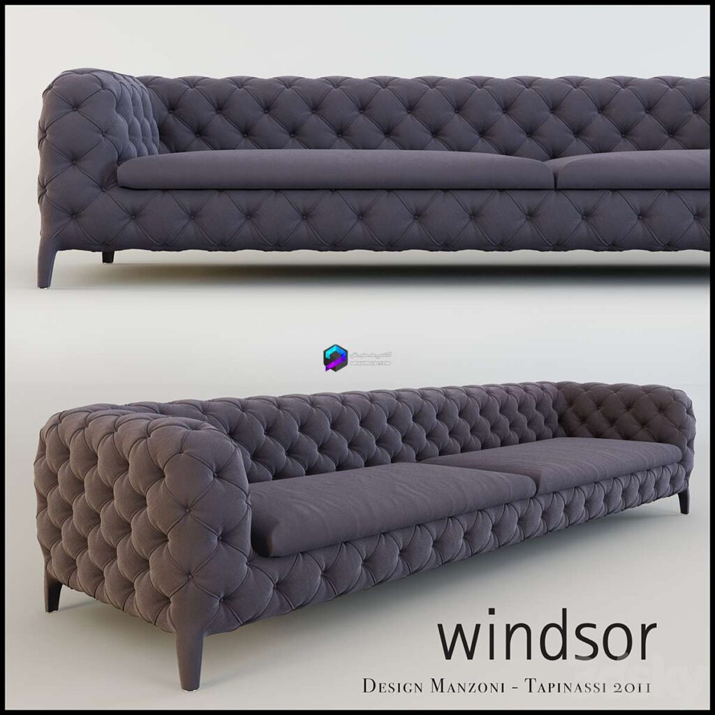 مبل تک مدرن چستر مخمل بنفش با پایه چوبی | Windsor sofa Manzoni Tapinassi Design
