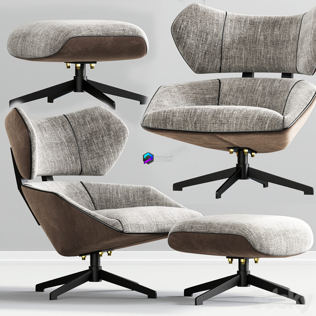 Armchair آبجکت صندلی اداری با پاف نسکافه ای