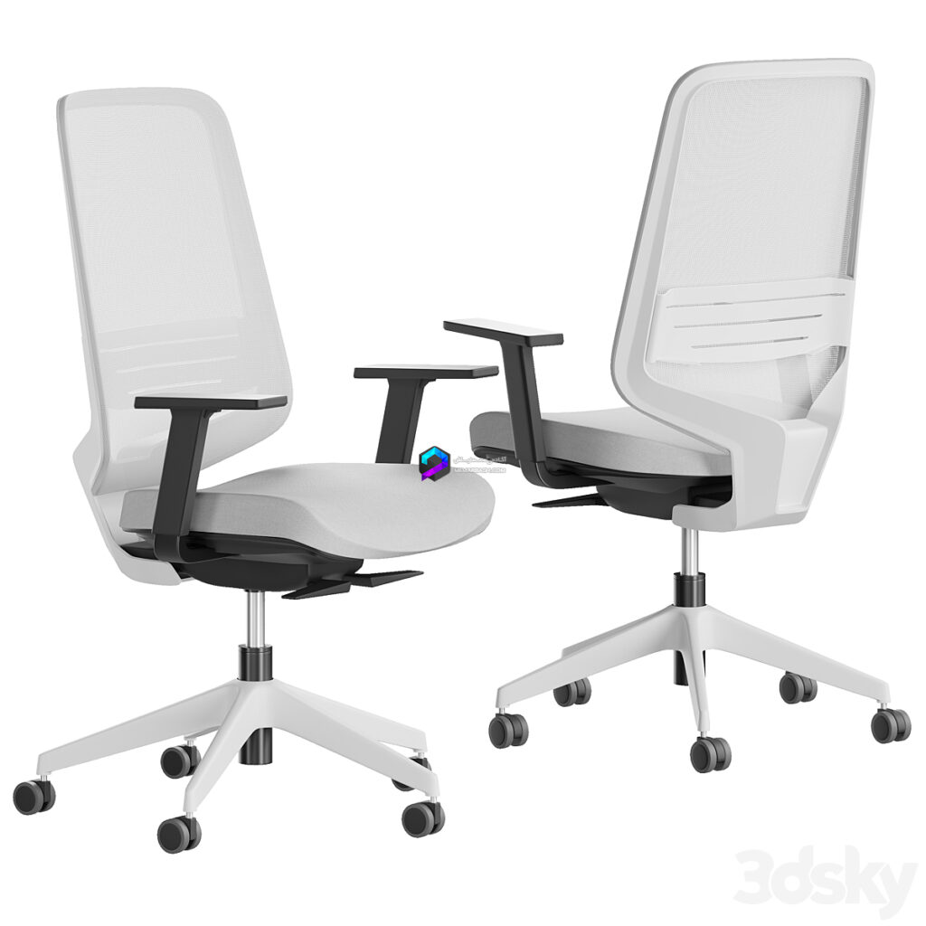 armchair آبجکت صندلی چرخدار اداری سفید