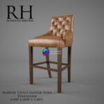 مدل صندلی اپن چرم چستر قهو ه ای پایه چوبی | Restoration Hardware Martine Tufted Leather Stool 0