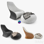 مدل صندلی راحتی تک مخمل بهمراه میز در 2 رنگ | Zanotta Derby Armchair and Pouf 0