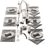 آبجکت ست سرویس غذاخوری میز با اکسسوری | 064 Tableware decor set 02 biege and bronze