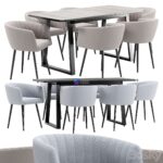 آبجکت ست ناهارخوری مخمل سفید و کرم | Alina dining chair and Sheffilton Table