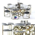 آبجکت ست ناهارخوری طوسی و میز شیشه ای | Arteriors Dolma Table and Zephyr Chair 0