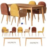 آبجکت ست ناهار خوری مدرن چرم رنگی زرد و آجری | Biface Buisseau La Redoute Table and Chairs