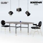 chair آبجکت میزو صندلی با چراغ آویز مشکی | Bontempi Glamor table Penelope chair and Gubi Multi Lite