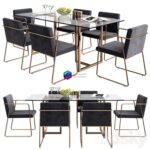 آبجکت ست ناهارخوری مدرن طوسی پایه استیل | CB2 rouka chair rectangular dining table