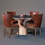 آبجکت ست صندلی و میز کلاسیک چرم آجری | Chair Wingback and table Stack 50