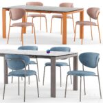 chair آبجکت ست ناهارخوری صورتی و آبی | Cozy chair and Dorian table connubia calligaris