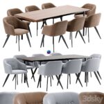 آبجکت میز و صندلی ناهارخوری چرم مدرن 2 رنگ | DC 9505 dining chair and Nadyria table