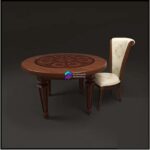 آبجکت میز و صندلی کلاسیک منبت گرد چوبی | Desk and Chair
