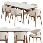 آبجکت میز و صندلی ناهار خوری مدرن شیری مخمل | Dinning Set 108 Calligaris HOLLY chair and Abrey table by Buratti