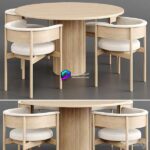 Dinning آبجکت صندلی و میز ناهارخوری گرد چوبی | Dinning Set 39