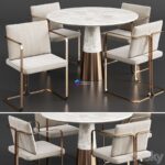 آبجکت ست میز و صندلی مدرن کرم پایه استیل | Dinning Set 6 S2 MURENA chair and CB2 VEX table