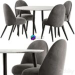 آبجکت میز و صندلی ناهار خوری مخمل طوسی | Esstisch Chantilly table and Identites chairs 0