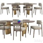آبجکت میز و صندلی ناهارخوری مخمل مدرن | Frank chair and Flame table 0