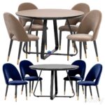 آبجکت میز و صندلی مخمل سرمه ای و شکلاتی | Iris dining chair and Toronto table